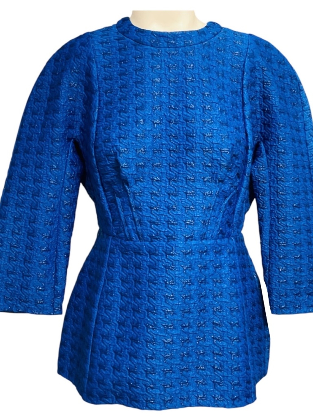 MARNI BLUE HOUNDSTOOTH JACQUARD THREE QUARTER SLEEVED TOP